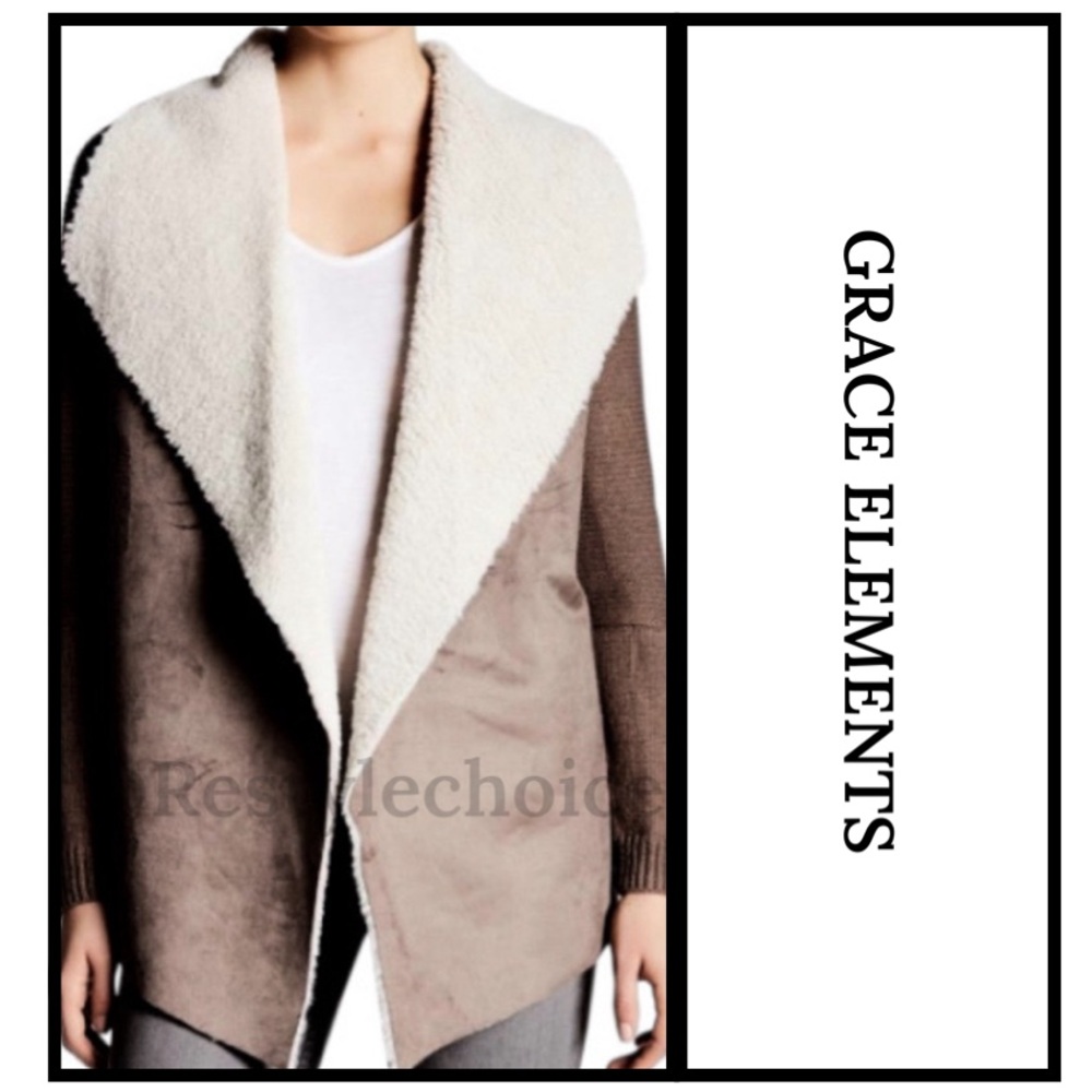 Grace Elements Brown Sweater Jacket Small Sherpa … - image 1
